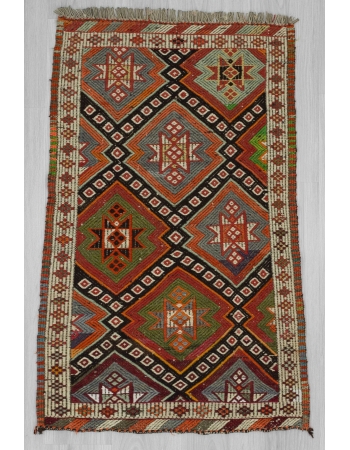 Embroidered small Turkish kilim rug