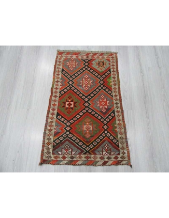 Embroidered small Turkish kilim rug