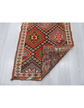 Embroidered small Turkish kilim rug