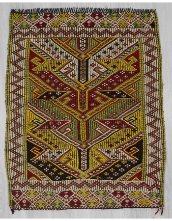 Vintage embroidered Turkish kilim rug