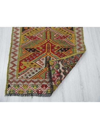 Vintage embroidered Turkish kilim rug