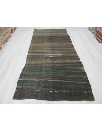 Vintage black & dark grey unique Turkish kilim rug