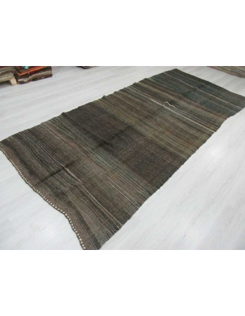 Vintage black & dark grey unique Turkish kilim rug