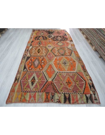 Handwoven vintage colorful Turkish kilim rug