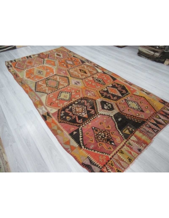 Handwoven vintage colorful Turkish kilim rug