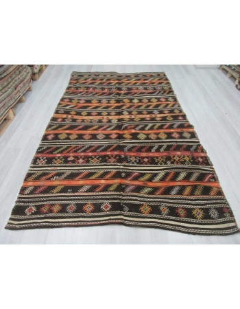 Embroidered vintage Turkish goat hair kilim rug