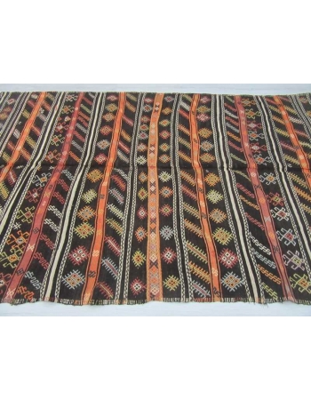 Embroidered vintage Turkish goat hair kilim rug