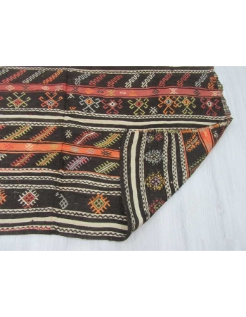 Embroidered vintage Turkish goat hair kilim rug
