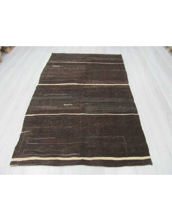 Vintage white striped black Turkish goat hair kilim rug