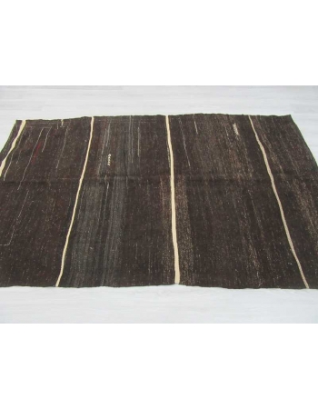 Vintage white striped black Turkish goat hair kilim rug