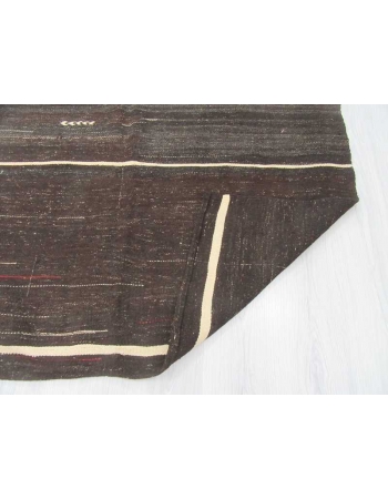 Vintage white striped black Turkish goat hair kilim rug