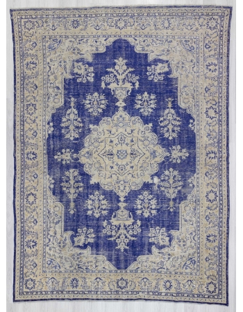 Blue & Beige vintage Turkish Oushak rug