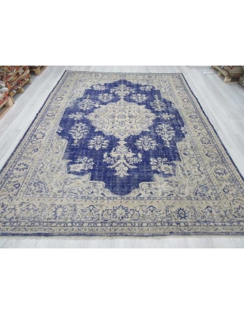 Blue & Beige vintage Turkish Oushak rug