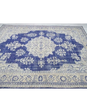 Blue & Beige vintage Turkish Oushak rug