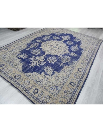 Blue & Beige vintage Turkish Oushak rug