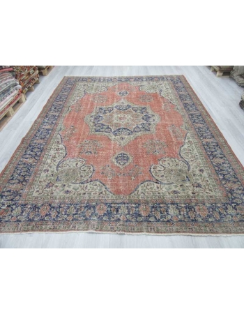 Vintage large worn Turkish Oushak rug