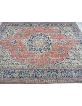Vintage large worn Turkish Oushak rug