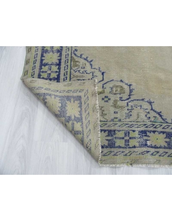 Vintage beige navy blue Turkish Oushak rug