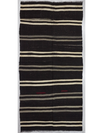 Vintage Black/Gray/White striped kilim rug