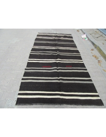 Vintage Black/Gray/White striped kilim rug