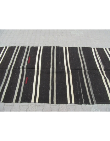 Vintage Black/Gray/White striped kilim rug
