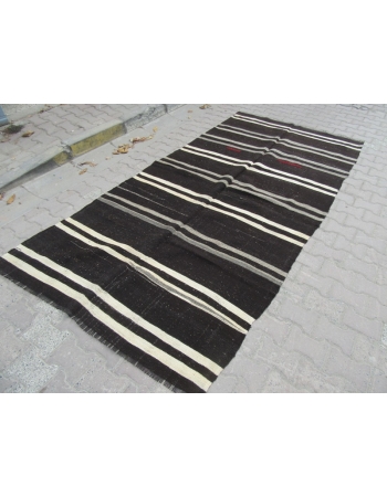 Vintage Black/Gray/White striped kilim rug