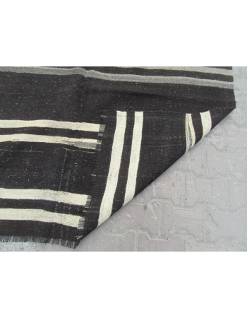 Vintage Black/Gray/White striped kilim rug