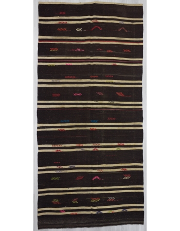 Vintage embroidered striped kilim rug