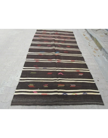 Vintage embroidered striped kilim rug