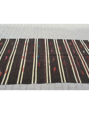 Vintage embroidered striped kilim rug