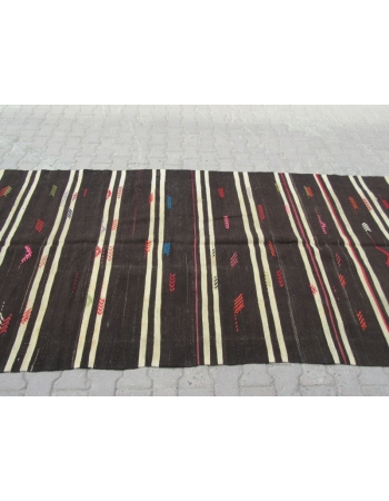 Vintage embroidered striped kilim rug