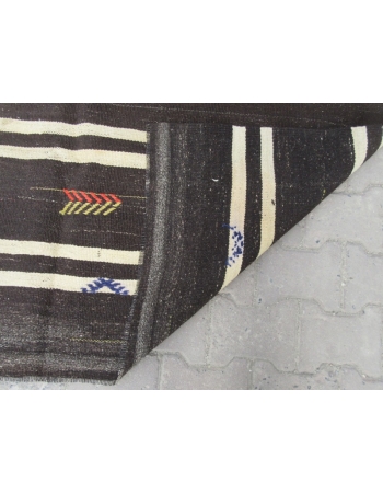 Vintage embroidered striped kilim rug