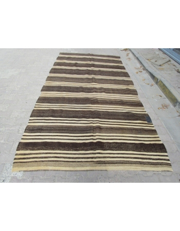 Brown / Ivory Striped Turkish kilim rug