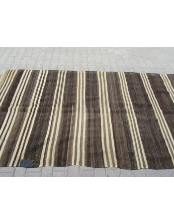 Brown / Ivory Striped Turkish kilim rug