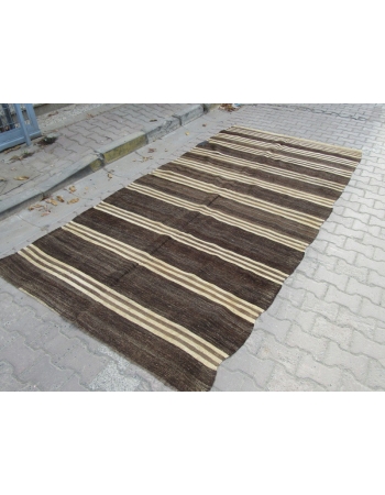 Brown / Ivory Striped Turkish kilim rug