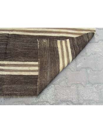 Brown / Ivory Striped Turkish kilim rug