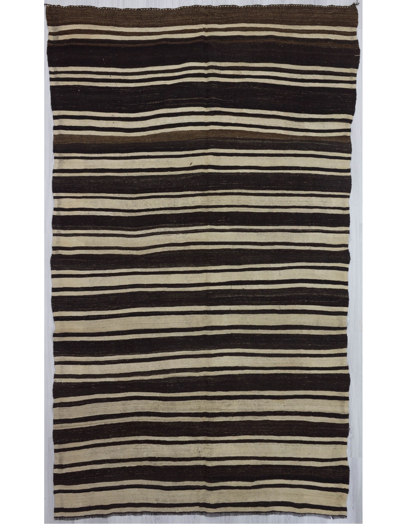 Brown Black White Striped Kilim Rug, Striped Kilim Rug
