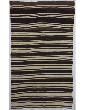 Brown Black White striped kilim rug