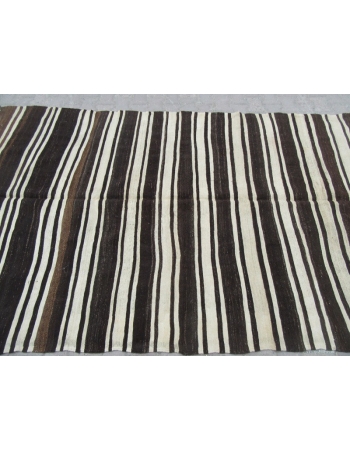 Brown Black White striped kilim rug