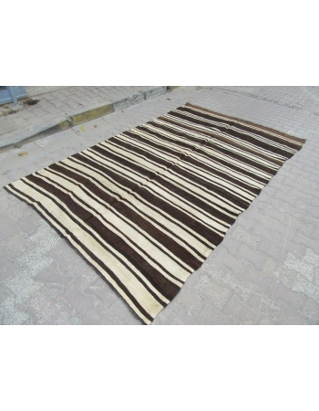 Brown Black White striped kilim rug