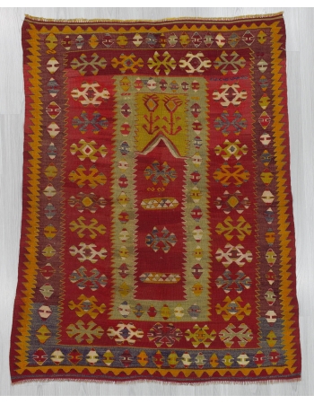 Vintage Turkish prayer kilim rug