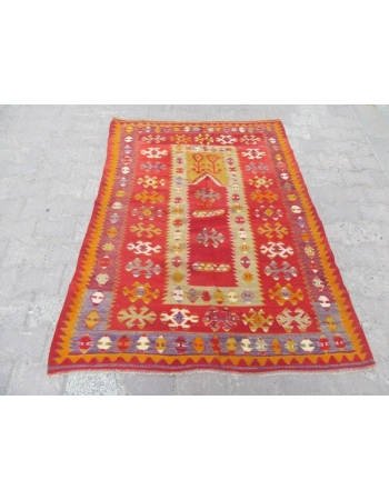 Vintage Turkish prayer kilim rug