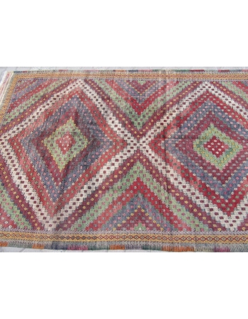 Embroidered vintage Turkish kilim rug