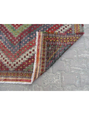 Embroidered vintage Turkish kilim rug