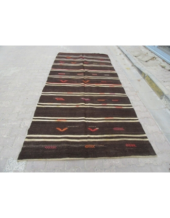 Embroidered vintage kilim rug