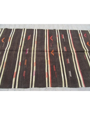 Embroidered vintage kilim rug