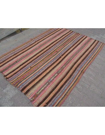 Vintage Striped, Vintage Modern Wool Turkish Marash Kilim Rug