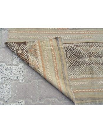 Vintage Embroidered, Vintage Modern Beige Wool Turkish Denizli Kilim Rug