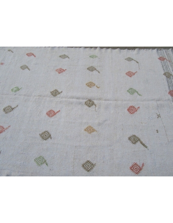 Vintage White Turkish Afyon Kilim Rug