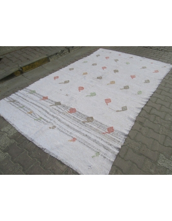 Vintage White Turkish Afyon Kilim Rug